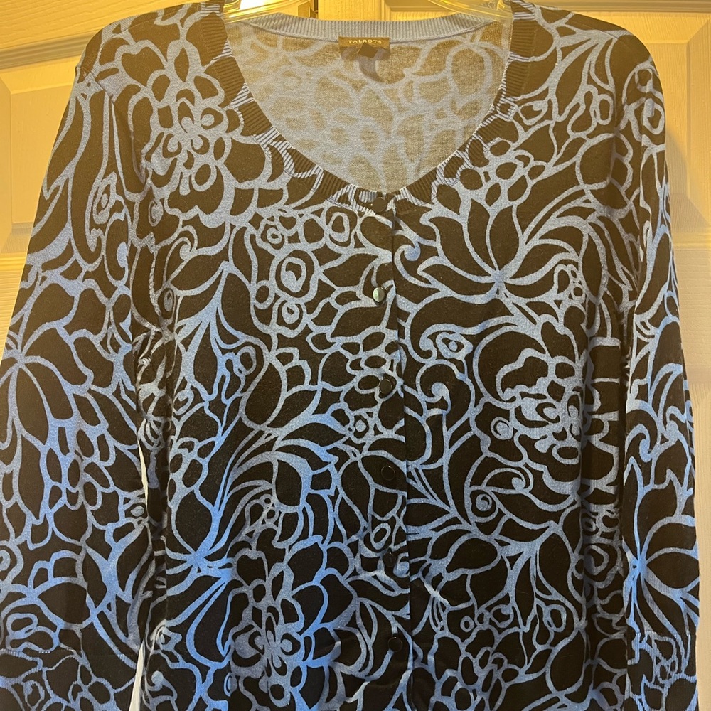 Talbots Navy and Light Blue Patterned Cardigan, XL